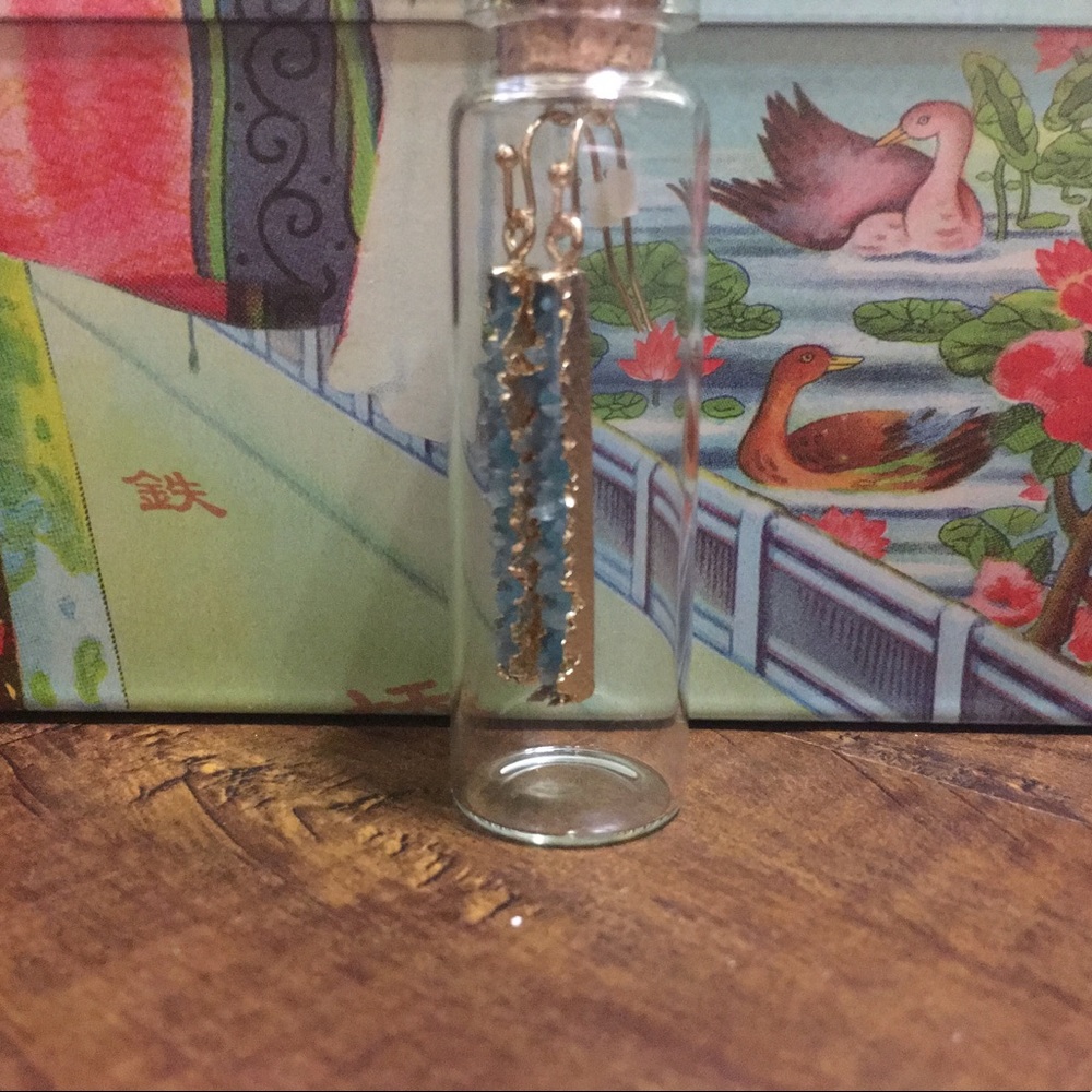 Blue druzy rectangular earrings